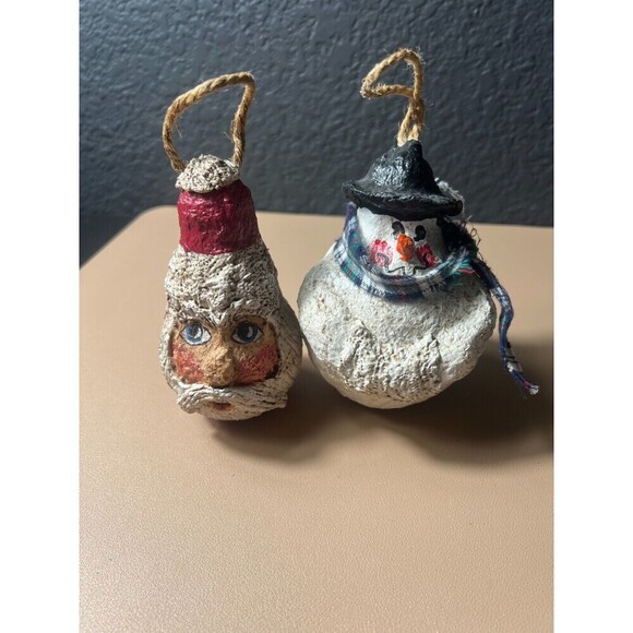 Lot of 2 Vintage Christmas paper Mache Holiday Hanging Ornament  Snowman Sant - Picture 3 of 8